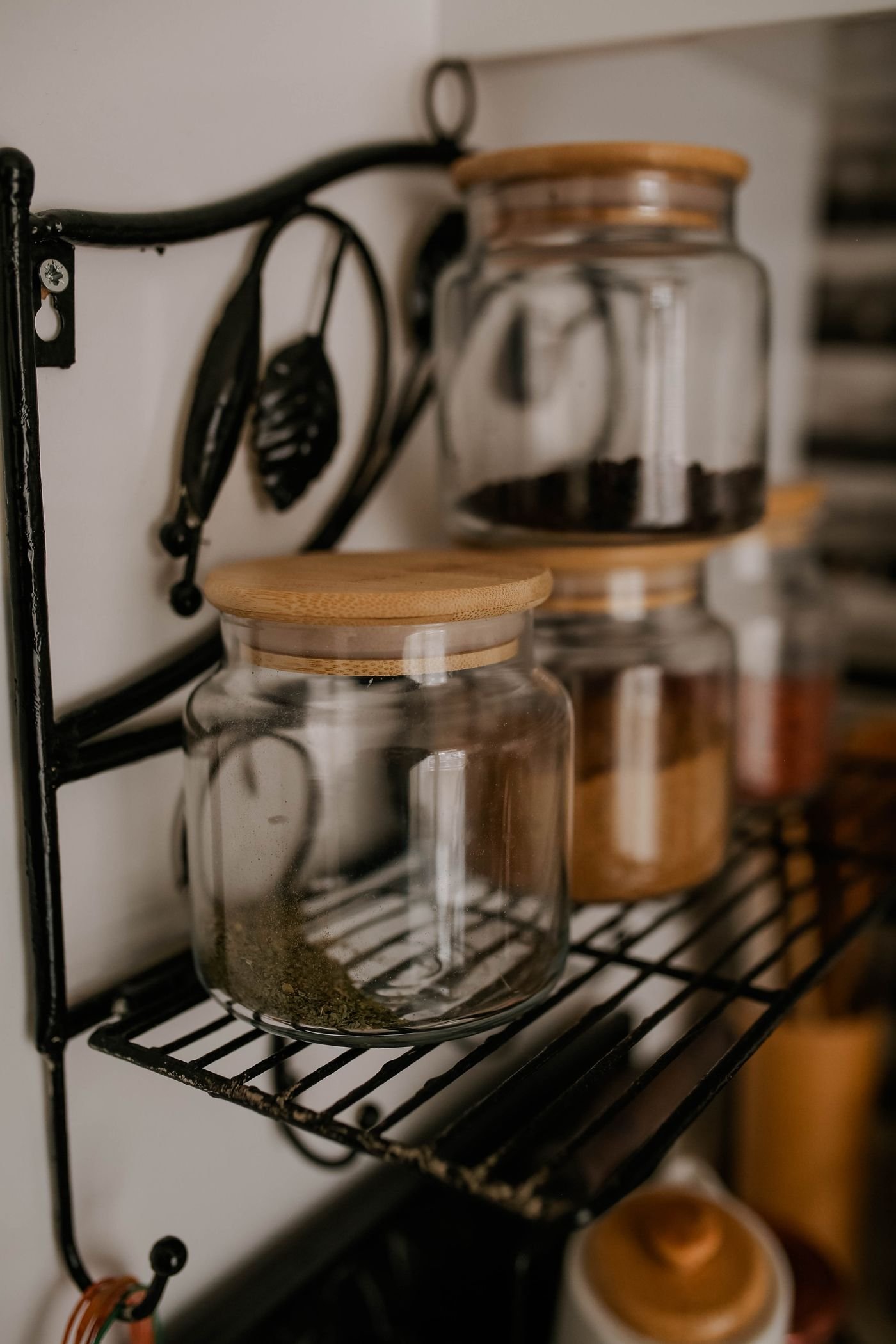 Wall Rack with Wood-Lid Canisters