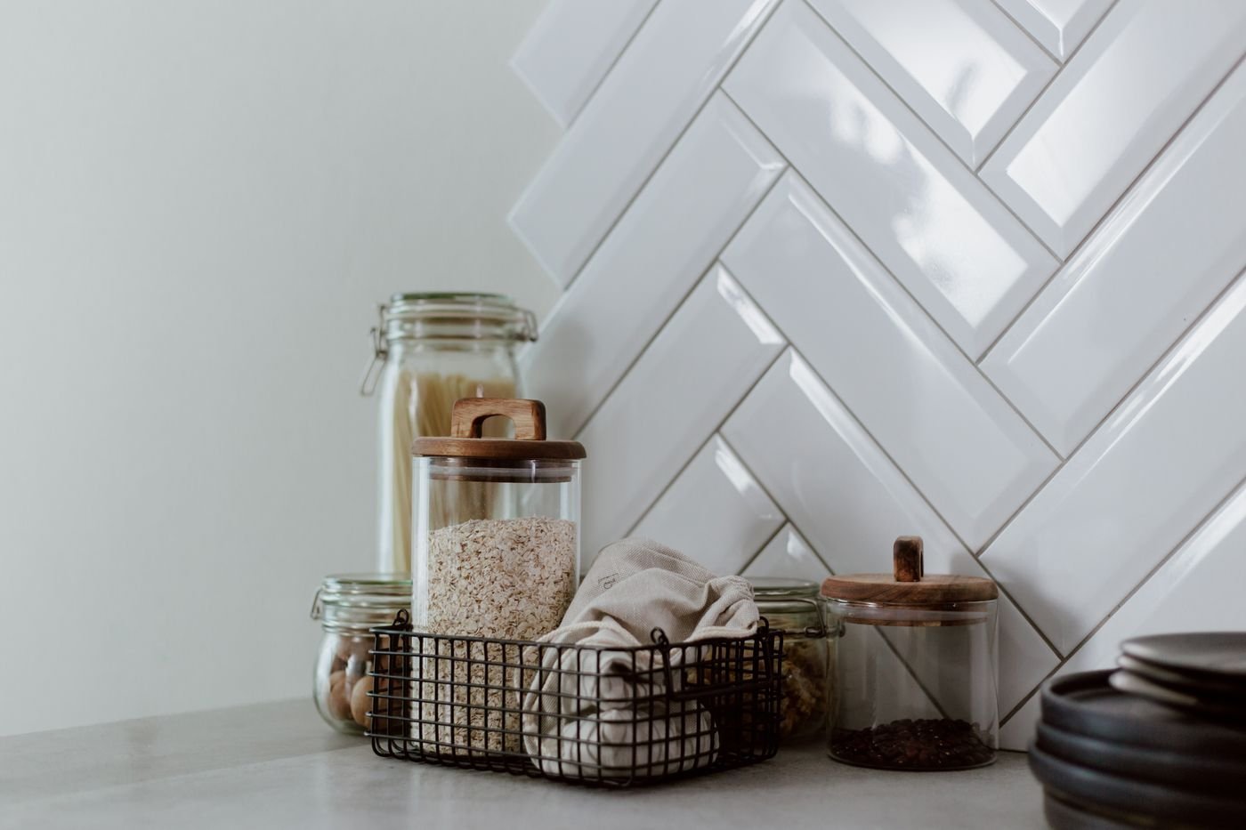 Pantry Glass Canister Trio with Wire Basket