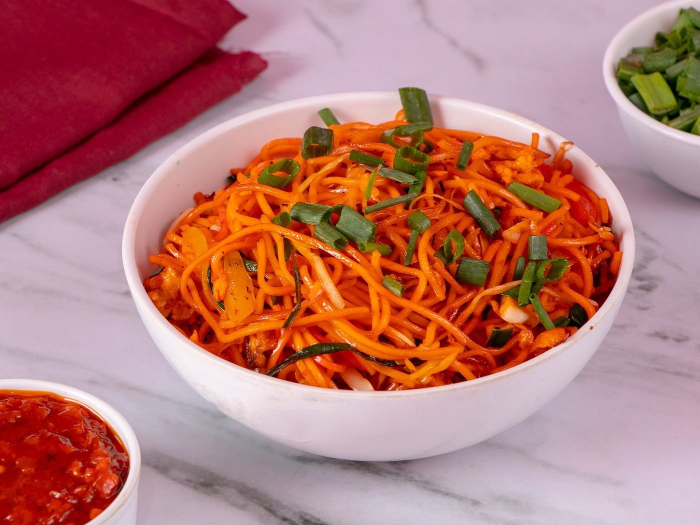 Sweet Chili Carrot Noodles with Scallions
