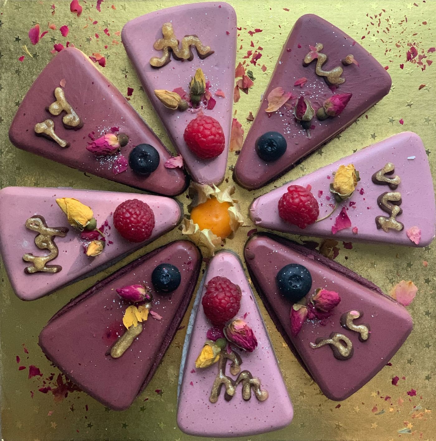 Lilac Blackcurrant Cheesecake with Rose Petals