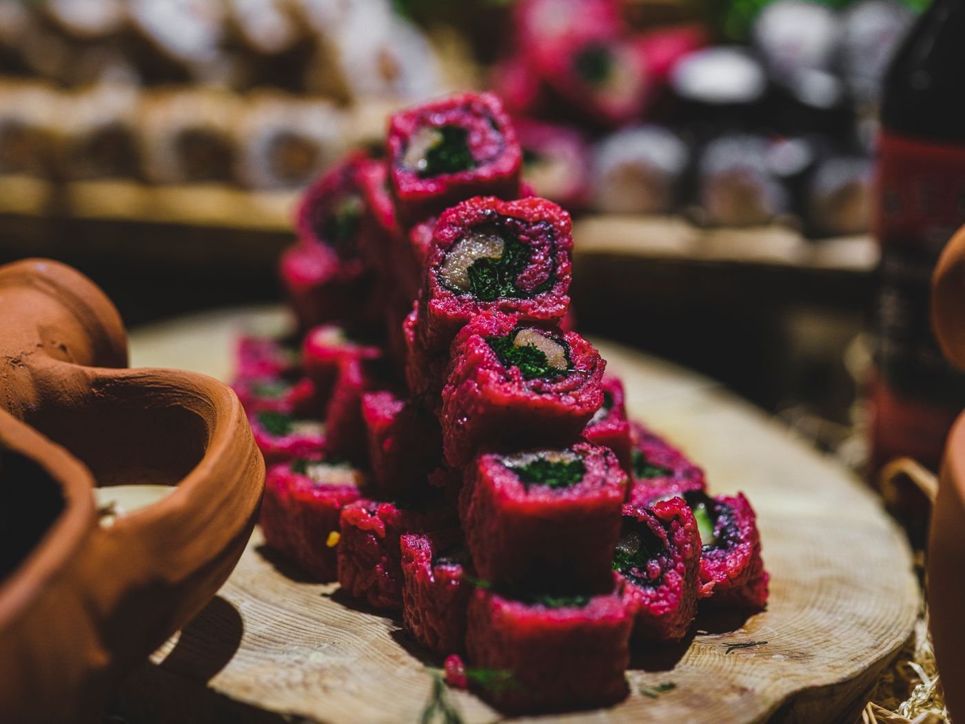 Beet-Pink Parsnip Rice Maki Rolls