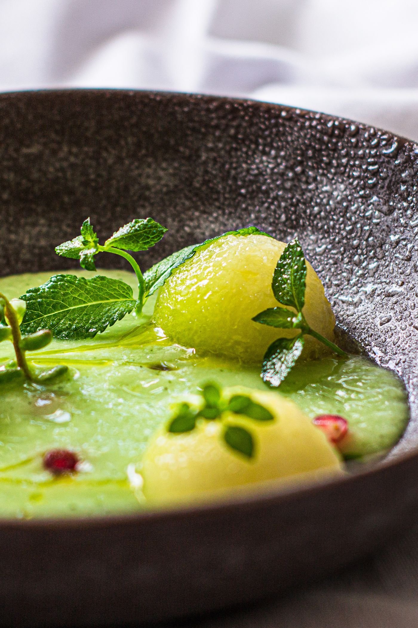Cucumber Mint Soup with Melon Balls