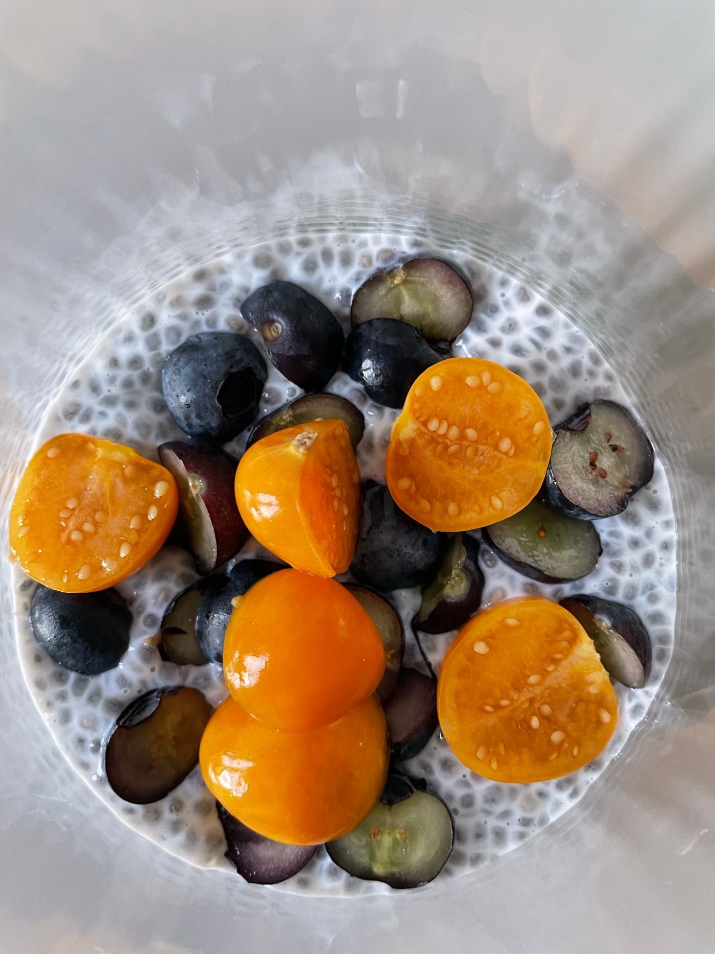 Coconut Chia Pudding with Physalis and Grapes