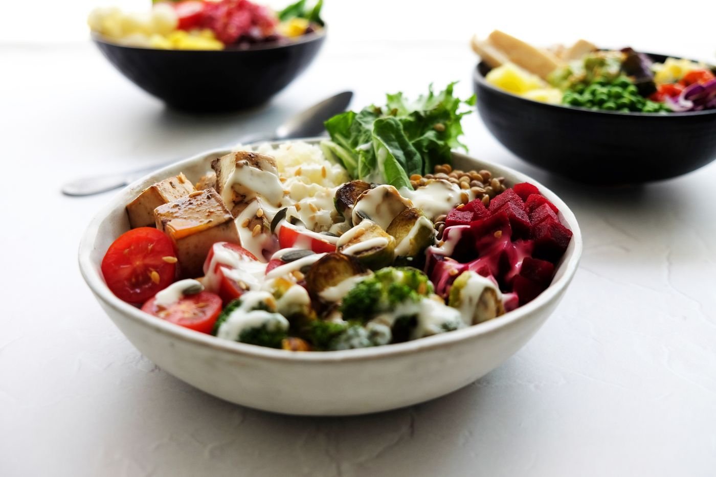 Rainbow Harvest Bowl with Marinated Mushrooms
