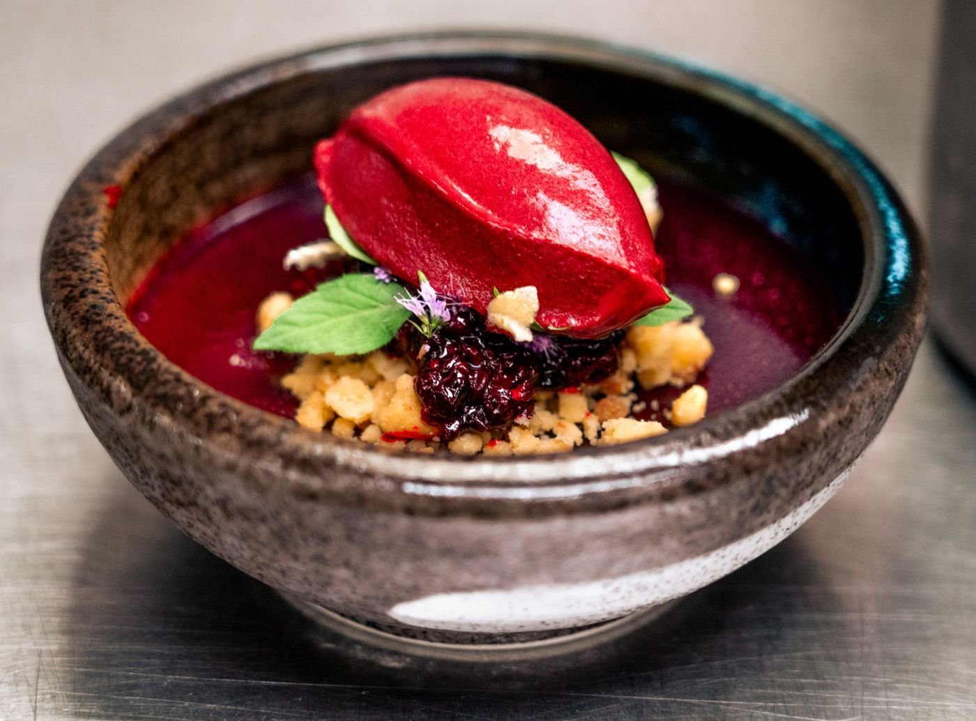 Hibiscus Berry Sorbet with Raw Granola