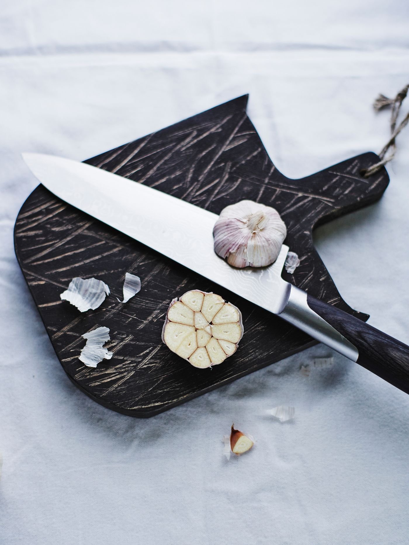 Dark Scored Board and Chef Knife Set
