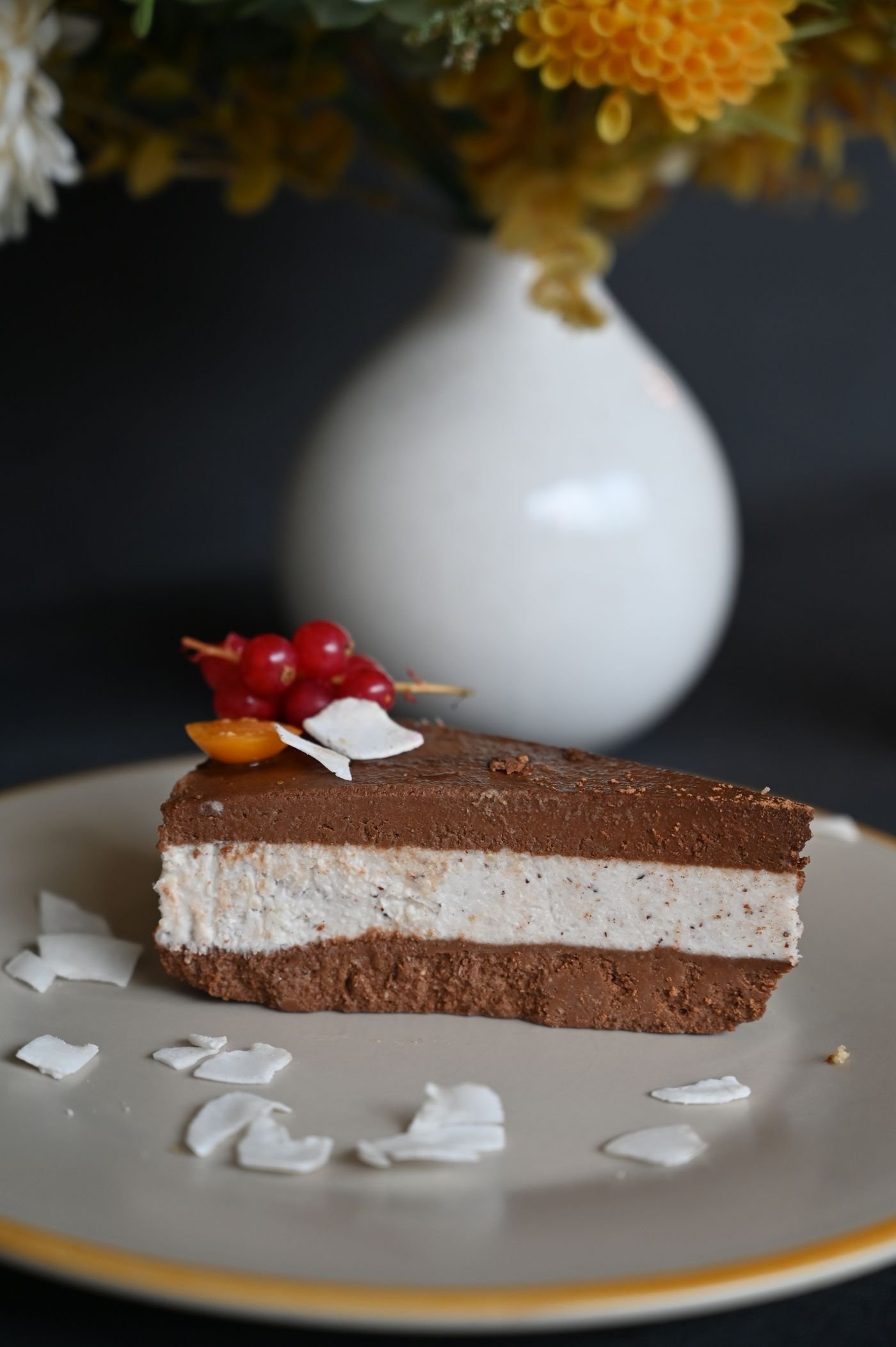 Cacao Coconut Layer Slice with Redcurrants