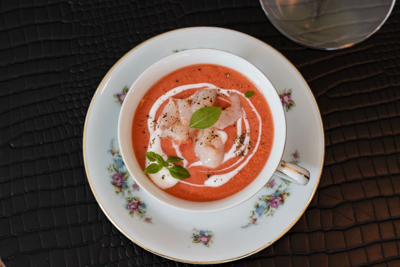 Watermelon Tomato Soup in a Teacup