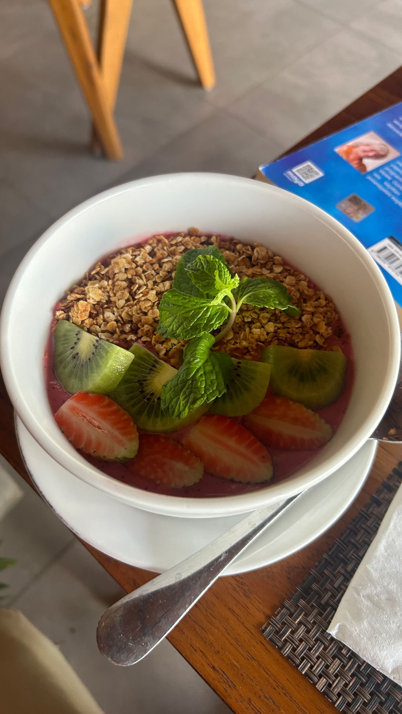 Kiwi Strawberry Granola Bowl with Mint