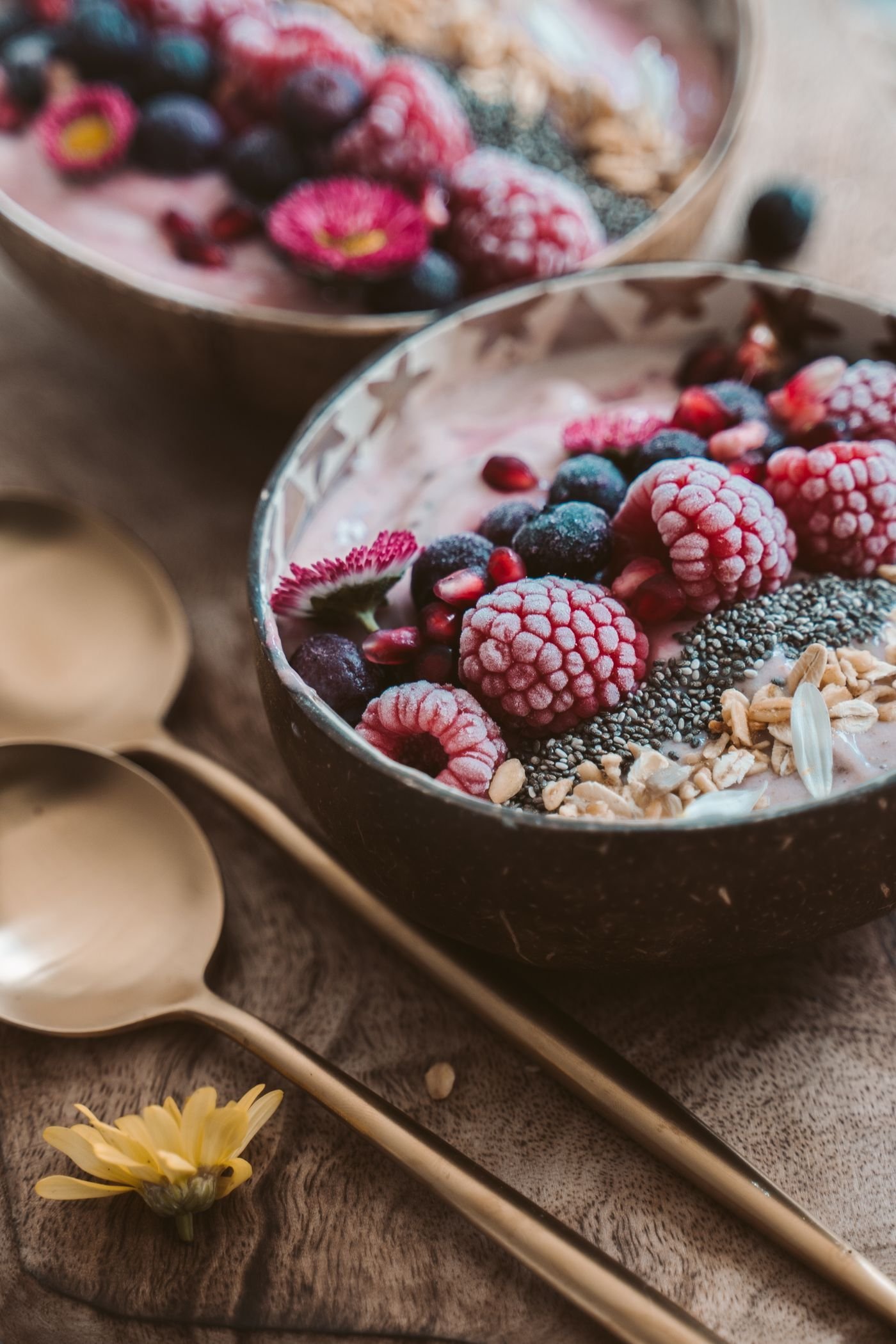 Frozen Raspberry Blueberry Chia Coconut Bowls