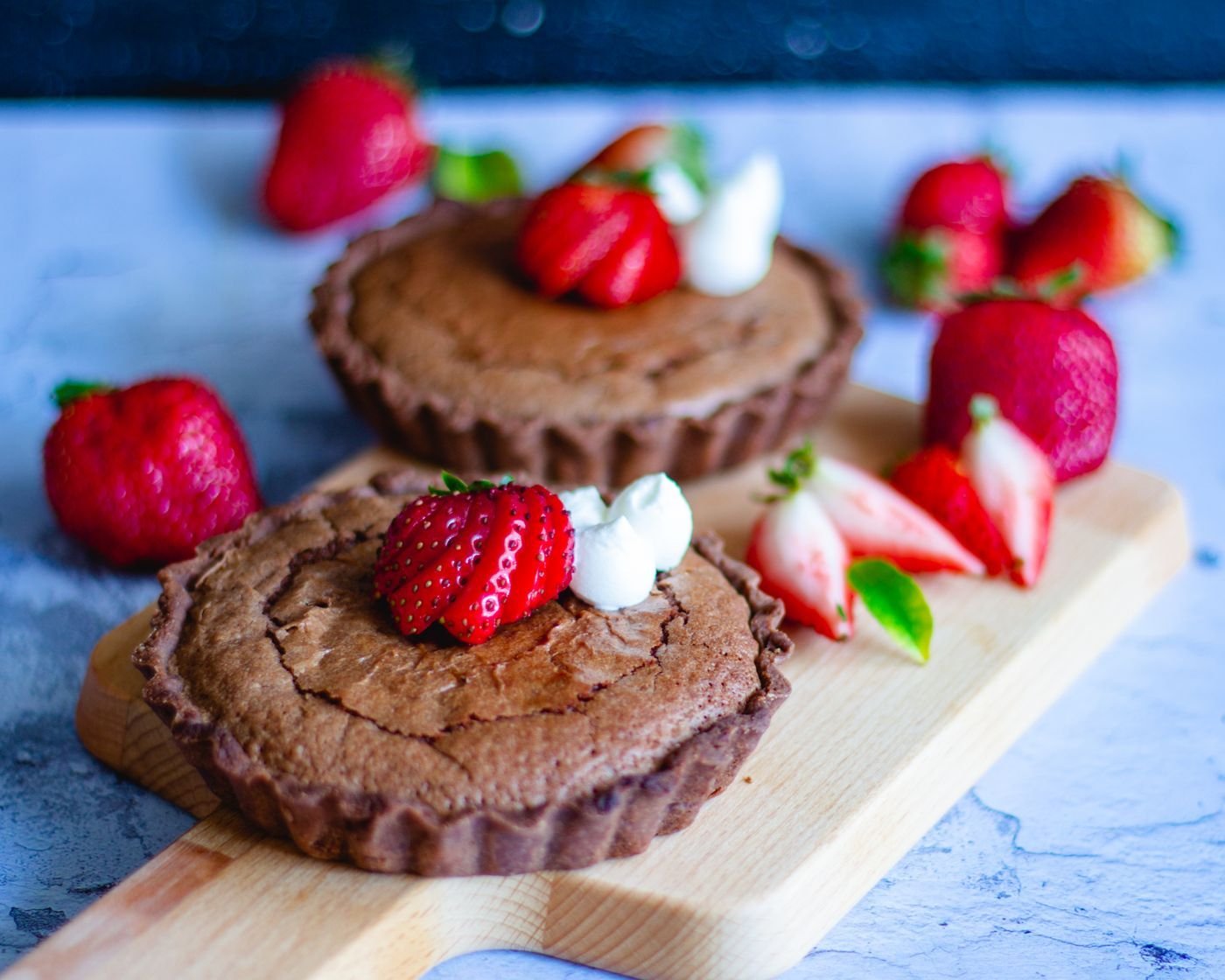 Fudgy Cacao Tarts with Strawberries