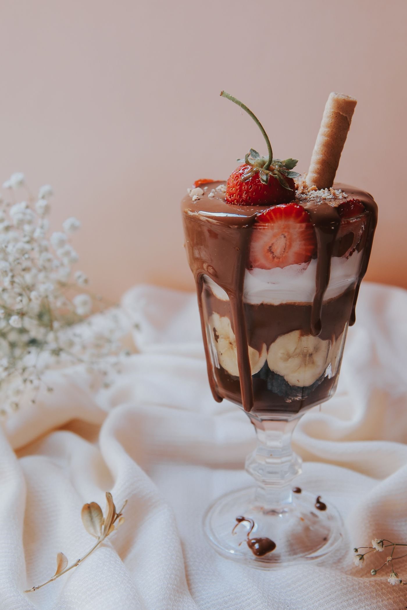 Cacao Banana Parfait in a Footed Glass
